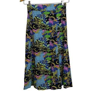 Nooworks Slip Skirt Unicorn Womens XS Multi Midi Elastic Slit Rainbow Novelty